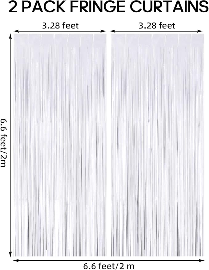 2 Pack Fringe Curtains Backdrops, Foil Fringe Curtains, Door Streamers for Birthday Wedding Bridal Shower Holiday Graduation Party Decorations, Photo Booth Backdrops, White