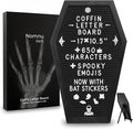 Nomnu Coffin Letter Board Black +3D Bat Stickers +650 Characters, Spooky Seasonal Emojis, Wooden Stand - 17x10.5 Inches - Coffin Shaped Goth Decor Sign Halloween Decorations Gothic Decor Birthday Home Spooky Gifts