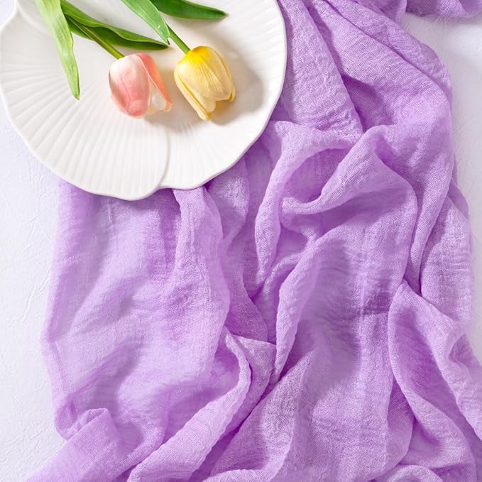Socomi 3pcs Lilac Purple Easter Spring Cheesecloth Table Runner Gauze 120 Inch Rustic Boho Cheese Cloth Runner for Wedding Party Baby Bridal Shower Centerpiece Decoration Holiday Home Decorations