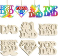 36PCS Wooden Father's Day Ornaments to Paint, 6 Styles Best DAD DIY Blank Unfinished Wood Cutouts Father's Day Gifts Ornament for Crafts Birthday Party Hanging Decorations Daddy