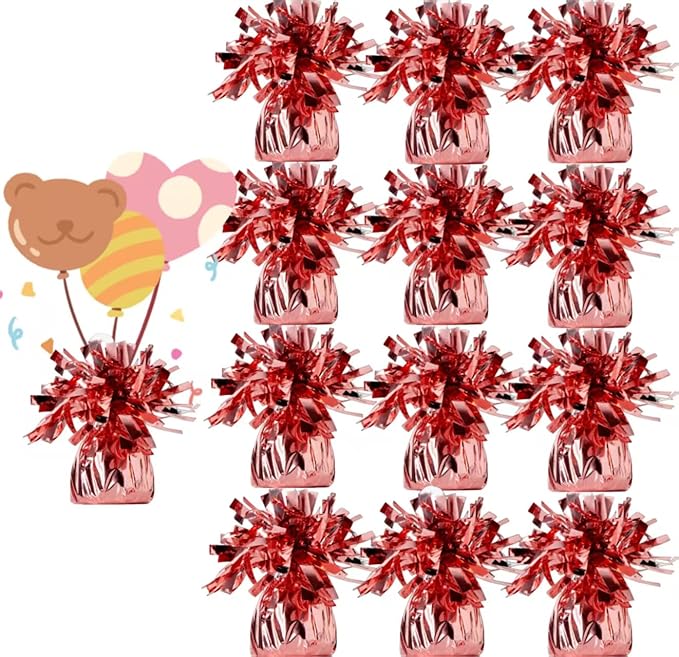 Aluminum Foil Balloon Weights for Parties (12 pcs) - 0.31lb (140g) Each - Premium Balloon Anchors for Birthday, Wedding, Dinner, Indoor & Outdoor Decorations（Rose Gold 12pcs）