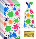 Lecpeting 100 Pcs Artist Paint Treat Bags Colorful Paint Splatter Print Cellophane Candy Bags Art Painting Party Favor with Twist Ties for Artist Painting Theme Birthday Party Supplies