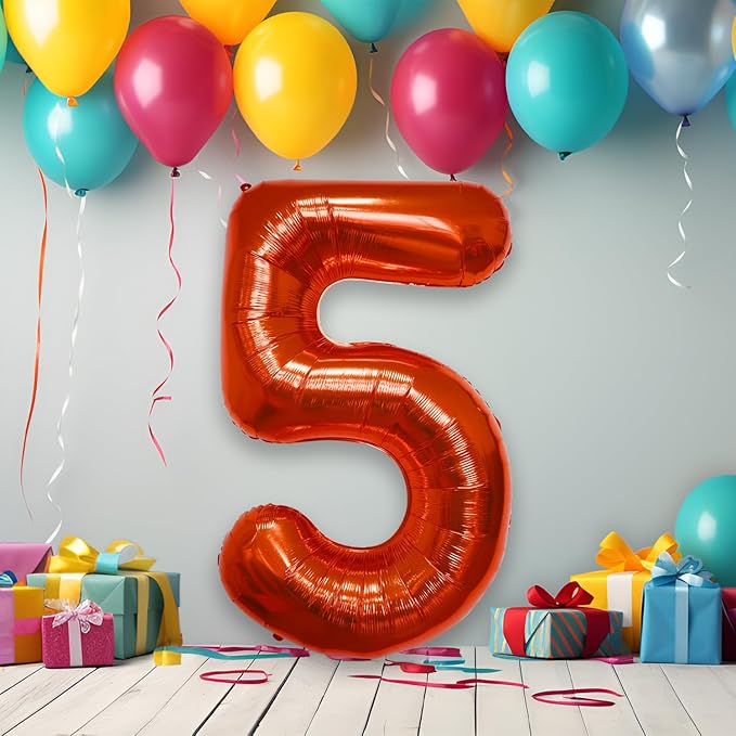 40 Inch Large Red Number Celebration and Decoration Balloon for Birthday Parties, Graduations, Anniversaries, Weddings, Photo Shoots, Special Events - Helium Foil Mylar (Red Number 5)