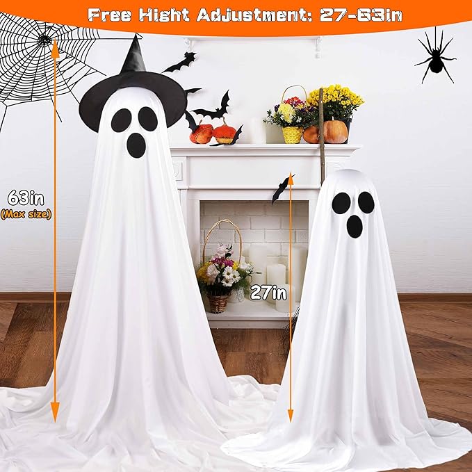 2Packs Halloween Decorations Outdoor, Cute Halloween Decorations Indoor, DIY Ghost Kit Decor with Witch Hat Remote Control String Lights, Spooky Ghost Scary Decor for Front Porch Yards Gardens Lawn