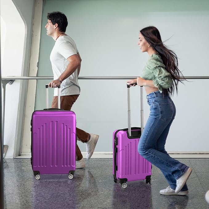 Karl home Luggage Sets 3 Piece, ABS Hardside Suitcase Set with Double Spinner Wheels & TSA Lock for Travel Business, 3-Piece Set (20/24/28), Purple