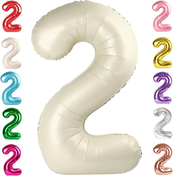 2 Numbers Balloon 40 Inch Cream White Two Balloon Number Birthday Decor, 2nd 12 21st Party Celebration Decorations Graduations Wedding Baby Shower