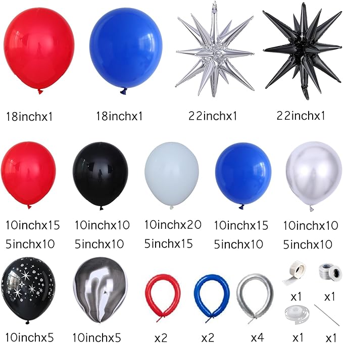 Galaxy Wars Balloon Garland Arch Kit 151Pcs Royal Blue Red Black White Silver Balloons for Universe Star Birthday One With The Force Party Decorations (Red Blue)