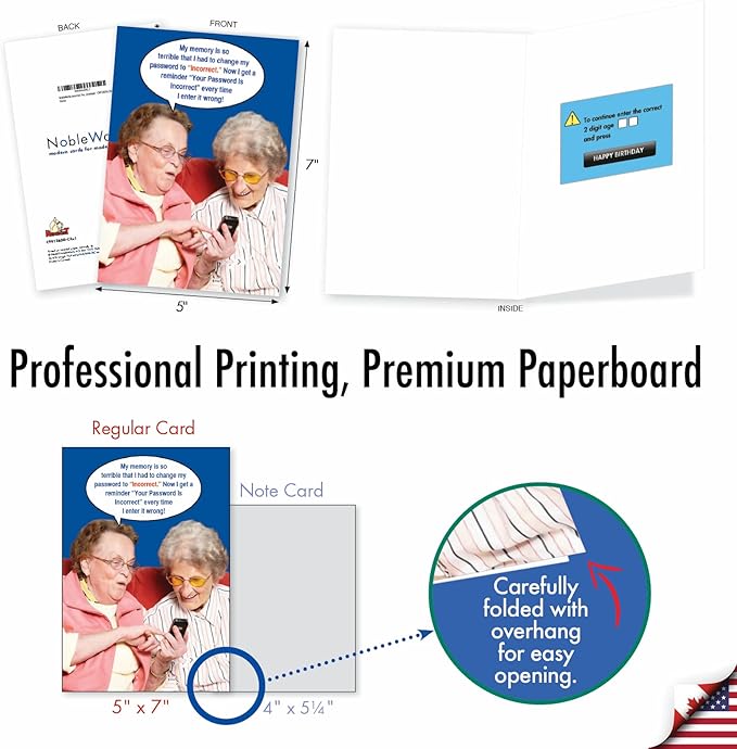 NobleWorks - Pack of 3 Hilarious Birthday Greeting Cards with Envelopes (1 Designs, 3 Each) - Incorrect Password C9912BDG-C3x1