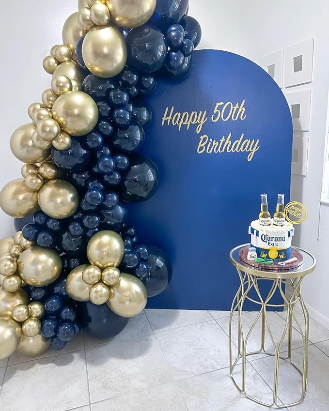 Navy Blue Balloon Arch Garland Kit 153pcs with Star, 22 18 12 10 5in Different Size Navy Blue Metallic Gold Latex Balloons Arch Kit for Graduation Birthday Anniversary Party Decorations