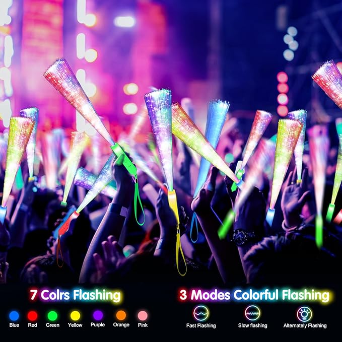 74 PCS Glow Fiber Wands Sticks, LED Light Wands, Glow in the Dark Party Supplies, Fiber Optic Wands, LED Flashing Sticks, Fiber Optic Light Wand Stick for Party, Wedding,Halloween and New Year