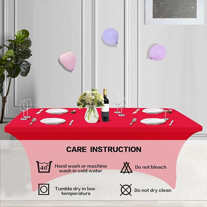 IVAPUPU 2 Pack 6FT Table Cloth for Rectangular Fitted Events Stretch Red Table Covers Washable Spandex Easter Tablecloth Protector for Party, Wedding, Cocktail, Banquet, Festival