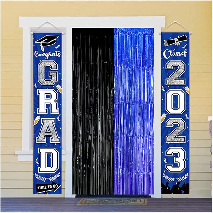 Black Blue Party Decorations Backdrops, Gaming Party Foil Fringe, 2026 Graduation Black Blue Curtains Backdrops for Boys Birthday New Year Baby Shower Gamer Fan Party Decorations (3 Pack)