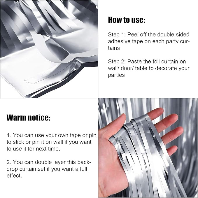 Sumind 4 Packs Photo Booth Backdrops Foil Curtains Metallic Tinsel Backdrop Curtains Door Fringe Curtains for Wedding Birthday Christmas Halloween Disco Party Favour Decorations (Matt Silver)