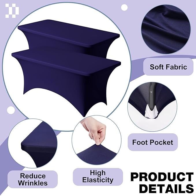 Trlyc 2 Pack 4FT Spandex Table Cloth - 48 x 30 Inch Rectangular Stretch Tablecloth, Wrinkle Resistant Scretch Table Cover for Wedding, Party, Banquet, Picnic, Outdoor Decoration (2Pcs,Navy Blue)