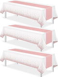 3Pcs White and Rose Gold Tablecloth Party Decorations,Plastic White Table Cloth Printed Rose Gold Table Runner Disposable Rectangle Cover for Birthday Anniversary Wedding Grad Party,54 x108 Inch