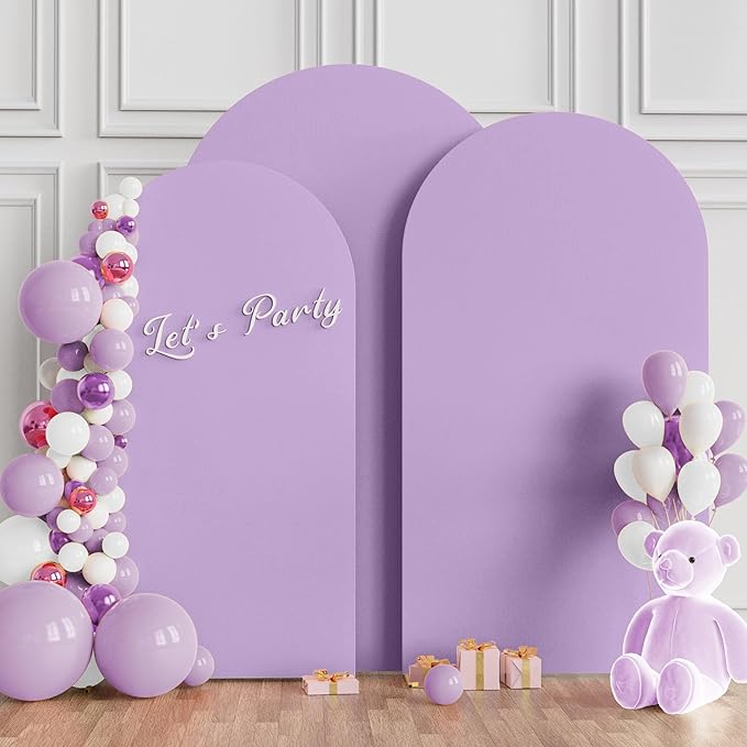 Wokceer Wedding Arch Backdrop Cover (7.2FT, 6.6FT, 6FT) Set of 3 Spandex Fitted Wedding Arch Stand Covers for Round Top Chiara Backdrop Stands Cover for Birthday Party Ceremony Decor Lavender
