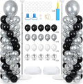 2 Sets Black and Silver Balloon Column Stand Kit with 100 Balloons Graduation Adjustable Tower Stand with Base for Floor Spring Mother's Day Column for Birthday Wedding Party Decor