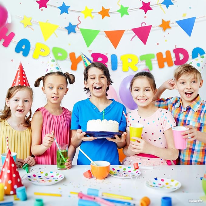 CIEHER Felt Happy Birthday Banner for Birthday Party Favors - Colorful Bunting, Star & Letter Decor for Birthday Parties