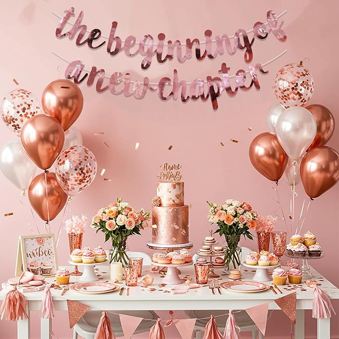 BEISHIDA Double-Sided Rose Gold The Beginning of A New Chapter Banner,Farewell Book Themed Housewarming Party Congratulations Decorations,Going away party Retirement Garland,Graduation Sign 2026 Banner