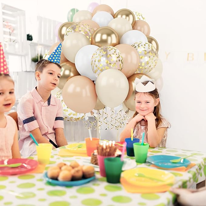 Gold White Sand Confetti Balloons, 50pcs 12 inch Beige Gold Nude Neutral Balloons for Birthday Wedding Bride Shower Party Decoration