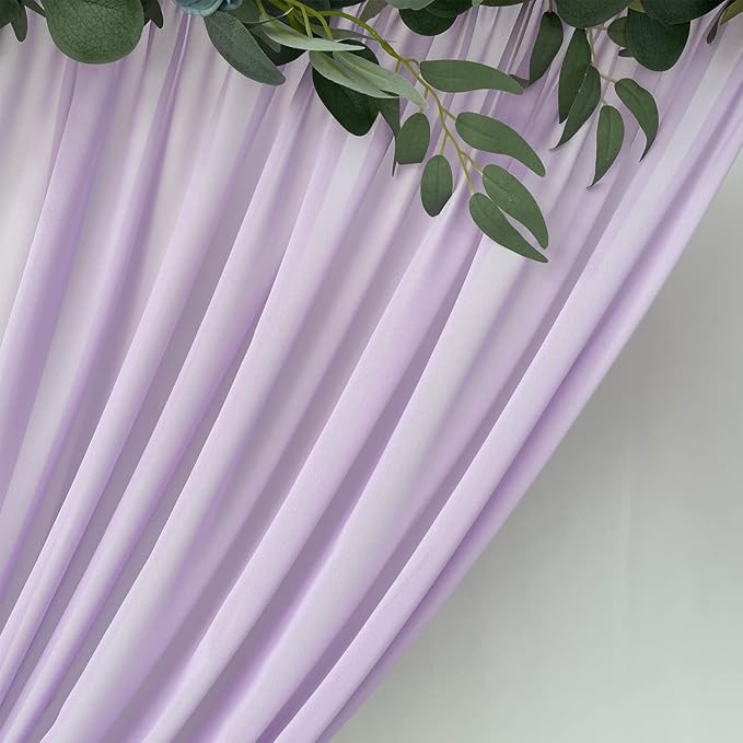 EHLDekol Sheer Chiffon Backdrop Curtains 10ft x 10ft (5ft x 2Panels)， Chiffon Fabric Drapes for Wedding, Long Sheer Curtain for Living Room, Arch Party Stage Decoration (Lavender, 120 x 120 Inch)