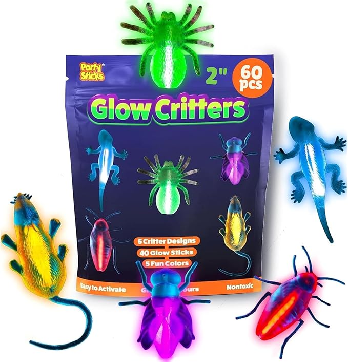 Glow Critters Easter Egg FIller & Basket Stuffer - Glow Sticks Party Favors - Glow in The Dark Party Supplies - 60 Count