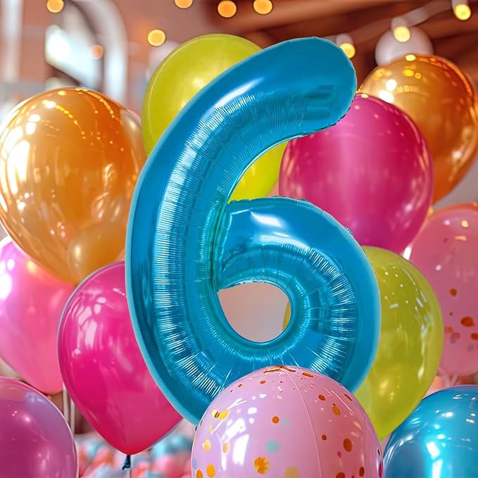 40 Inch Large Blue Number Celebration and Decoration Balloon for Birthday Parties, Graduations, Anniversaries, Weddings, Photo Shoots, Special Events - Helium Foil Mylar (Blue Number 6)
