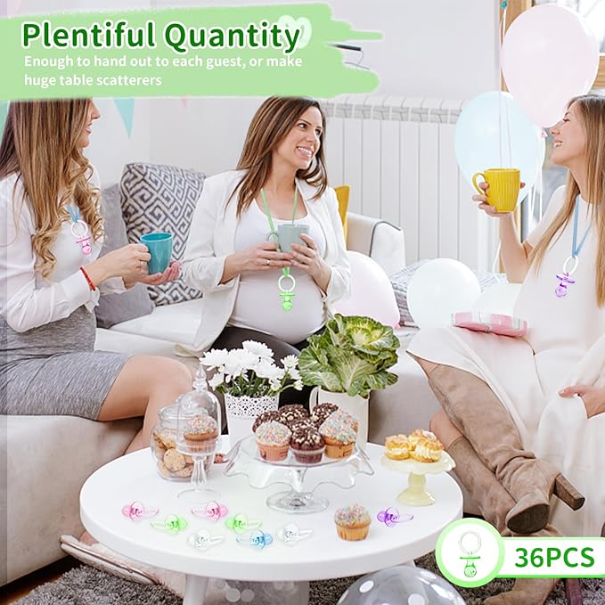 Pacifiers for Baby Shower Game, 36 Large Size Plastic Pacifiers for Baby Shower Decoration DIY, Hunt Game Props, Gender Reveal Party Table Scatter(Green, 2.75 in)