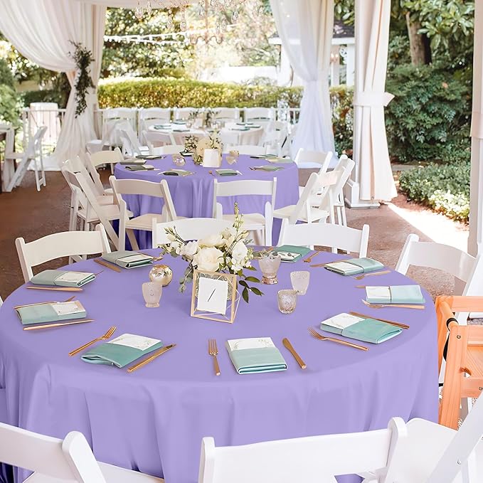 Mulbozy 2 Pcs Lavender Round Tablecloth, 84 inches Disposable Plastic Light Purple Circle Table Covers for Baby Shower Wedding Bridal Shower Birthday Party Decorations