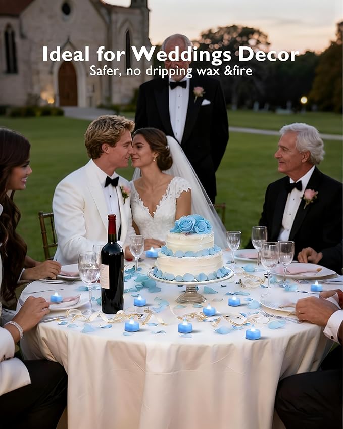 Amagic 1000 Pieces Light Blue Artificial Rose Petals with 12 Light Blue LED Tea Lights, Rose Petals and Candles Set for Proposal, Anniversary, Romantic Night, Wedding Decor