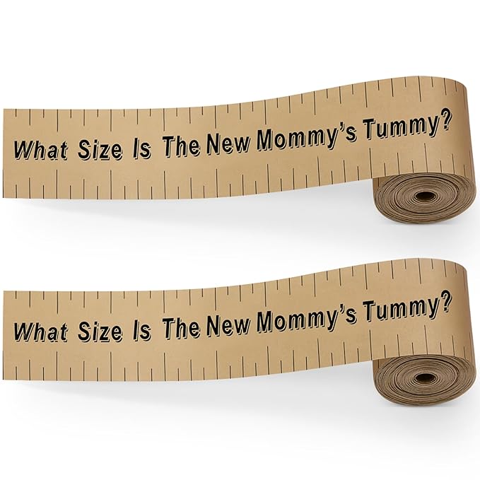 Sratte 2 Rolls 2 Inch x 150 Feet Baby Shower Measuring Tape Tummy Measure Belly Game Paper Belly Measuring Tape for Baby Shower Party Decorations Supplies (Kraft Brown)