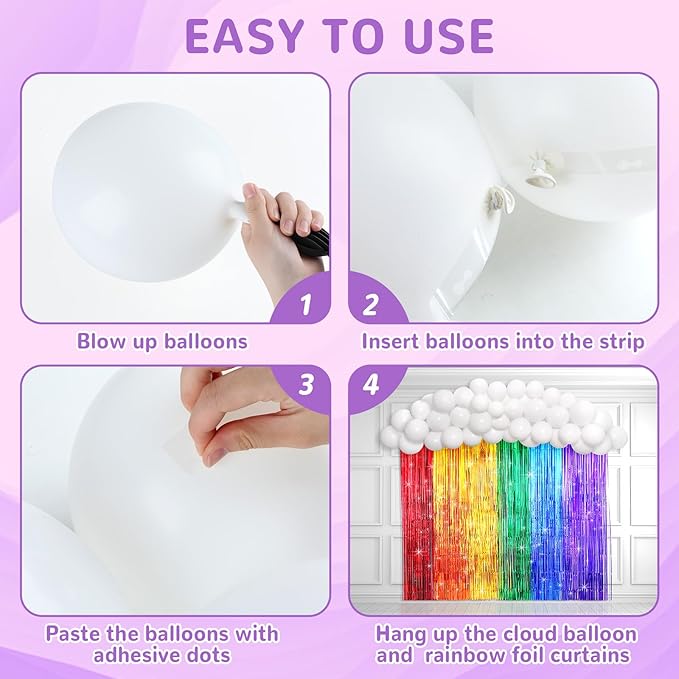 Rainbow Party Backdrop Balloon Arch Kit - Cloud Birthday Photo Props Booth Backdrops, Balloon Garland, Fringe Curtains for Wedding, Baby Shower Decor, Photography Supplies