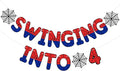 TaoBary Spider Theme 4th Birthday Banner, Pre-strung Swinging into 4 Banner, Spider 4th Birthday Decorations Party Supplies for Kids, Fourth Decor for 4 Year Old Boys Girls (Red and Blue)