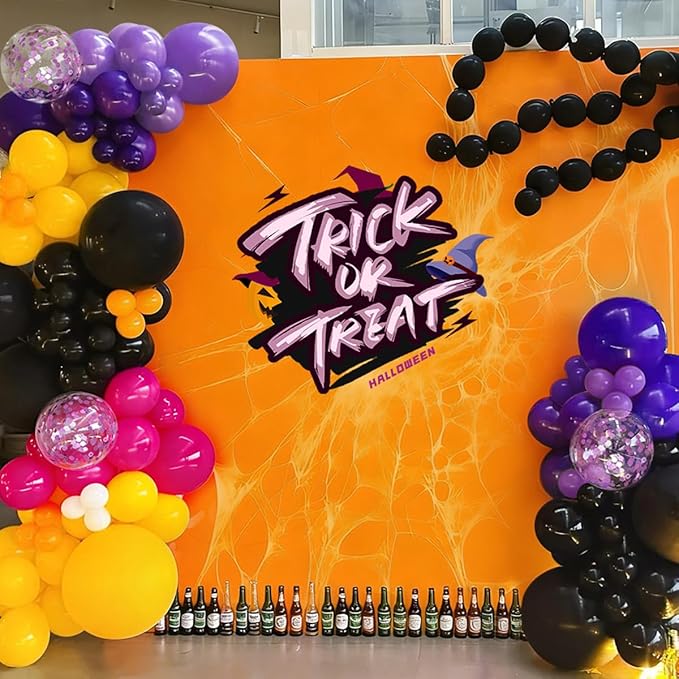 Hot Pink Purple Black Yellow Baloon Garland Arch Kit, 146Pcs Latex Balloons Different Sizes 18 12 10 5 inch for Birthday Wedding Graduation Engagement Party Decorations