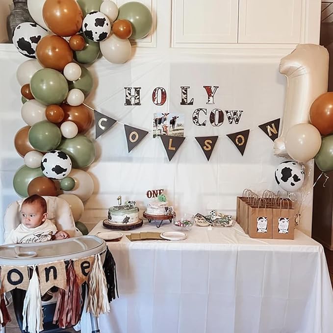 Green and Brown Balloon Arch Garland Kit, Cow Print Balloon Arch Kit Western Retro Olive Sage Green Coffee Brown Beige White Sand Latex Balloons for Cowboy Farm Cowgirl Rodeo Birthday Decor
