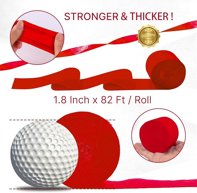 PartyWoo Crepe Paper Streamers 4 Rolls 328ft, Pack of Red Crepe Paper for Party, Wedding, Birthday & Baby Shower Decorations (1.8 Inch x 82 Ft/Roll)