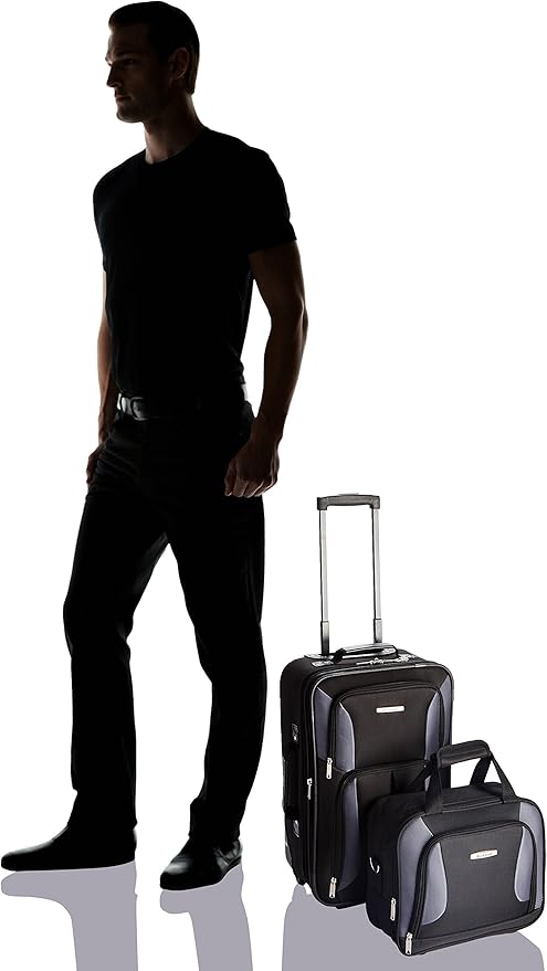 Rockland Fashion Softside 2 Piece Luggage Set, Expandable, (14" Tote/19" Upright), Black Gray