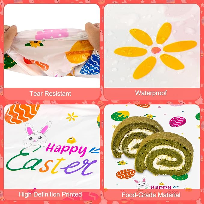 PADELO 2 Pieces Happy Easter Tablecloth, Rectangle Plastic Easter Bunny Eggs Table Cloth, Disposable Waterproof Easte Table Cover for Easte Day Tables Decorations and Party Supplies Decor, 54” x 108”