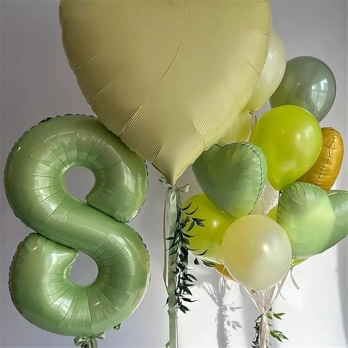 Sage Green Number 17 Birthday Balloons, 40 Inch Large Foil Number 1 & 7 Helium for Girls Boys, Olive Green 17th Birthday for Women Men Anniversary Wedding Jungle Party Decorations