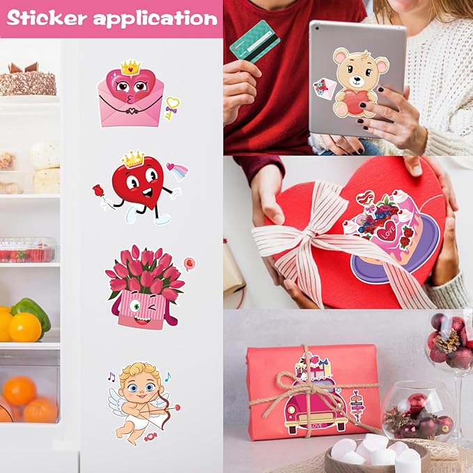 32 Sheets Valentine Stickers for Kids Toddlers, Make a Face Sticker Love Cake Bear Cupid Stickers for Kids Make Your Own Sticker Valentines Day Activities Party Favors