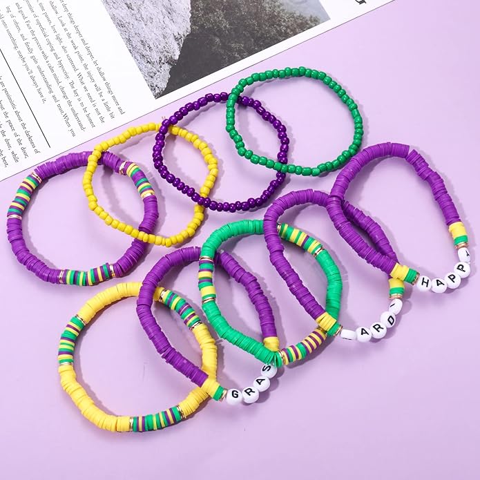 Surfer Heishi Bracelets for Women Stackable Rainbow Vinyl Disc Clay Beaded Stretch Bracelets Elastic Layering Friendship Bracelets Boho Summer Beach Jewelry