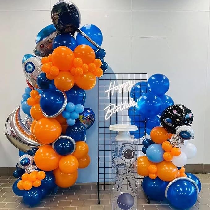 Blue and Orange Balloon Arch Kit, 100 Pcs Blue and Orange Balloon Garland Kit, Latex Balloons Different Sizes 18/12/10/5 inch for Birthday Graduation Space Themed Party Decorations