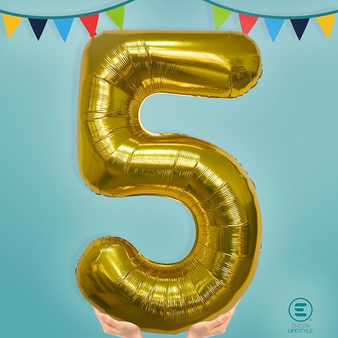 40 Inch Large Gold Number Celebration and Decoration Balloon for Birthday Parties, Graduations, Anniversaries, Weddings, Photo Shoots, Special Events - Helium Foil Mylar (Gold Number 5)