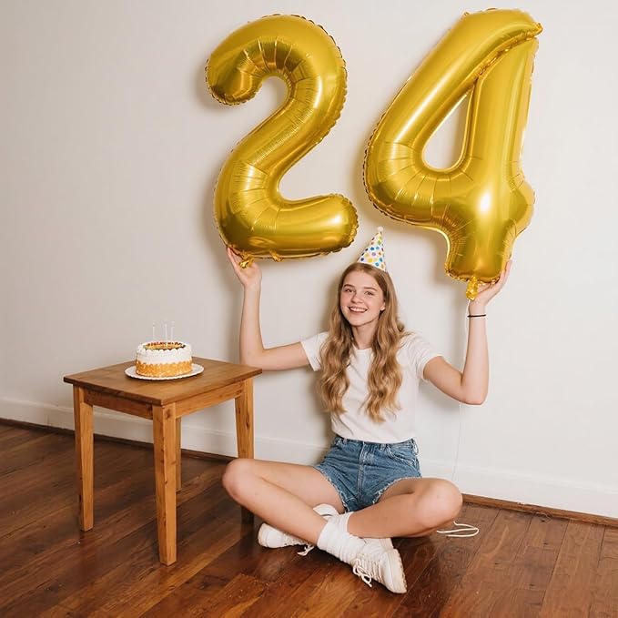 40 Inch Large 4 Balloon Numbers Gold Big Foil Number Balloons Giant Helium Happy 14th 24th Birthday Party Decorations for Man and Women, Huge Mylar Anniversary Party Supplies
