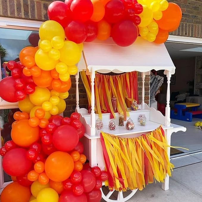 Balloon Garland Arch Kit Red Yellow Orange White Latex Balloons Orange Red Party Balloons for Boys Firemen Firefighter Pizza Birthday Party Fire Truck Engine Fall Thanksgiving Party Decorations