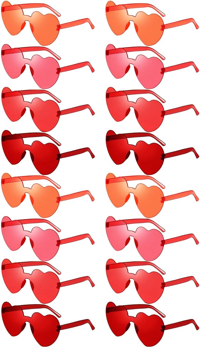 16 Heart Rimless Sunglasses Retro Colored Party Glasses Bulk Gradient Transparent Fun Eyeglasses for Unisex Adult