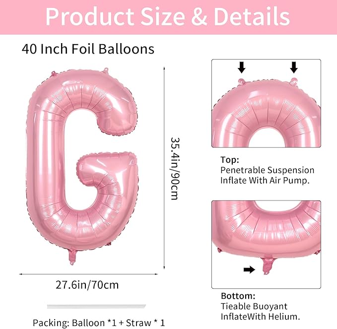 Biapian 40 Inch GIRL Letter Balloons, 4 Pack Pink Foil Balloons, Perfect for Girls Birthday, Wedding, Baby Shower, Gender Reveal Parties