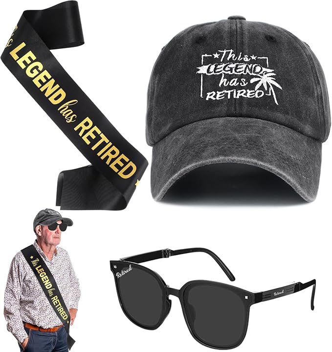 JaGely 3 Pcs Retirement Gifts for Men Retirement Party Accessories Retirement Sash Retirement Hat Retired Sunglasses for Men