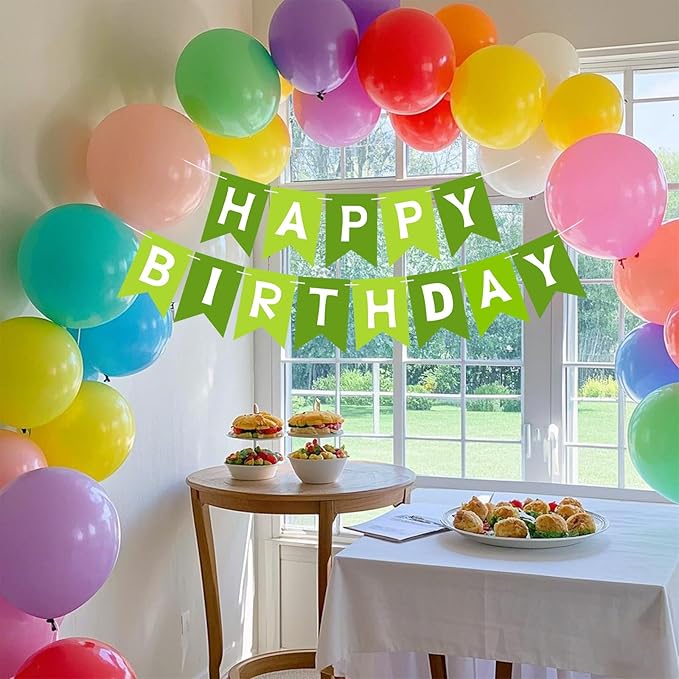 Happy Birthday Banner Sign, Birthday Garland Wall Door Hanging Banners Flag for Women Men Boys Girls Party Backdrop Decorations, Personalized Name Banner White Letters Green