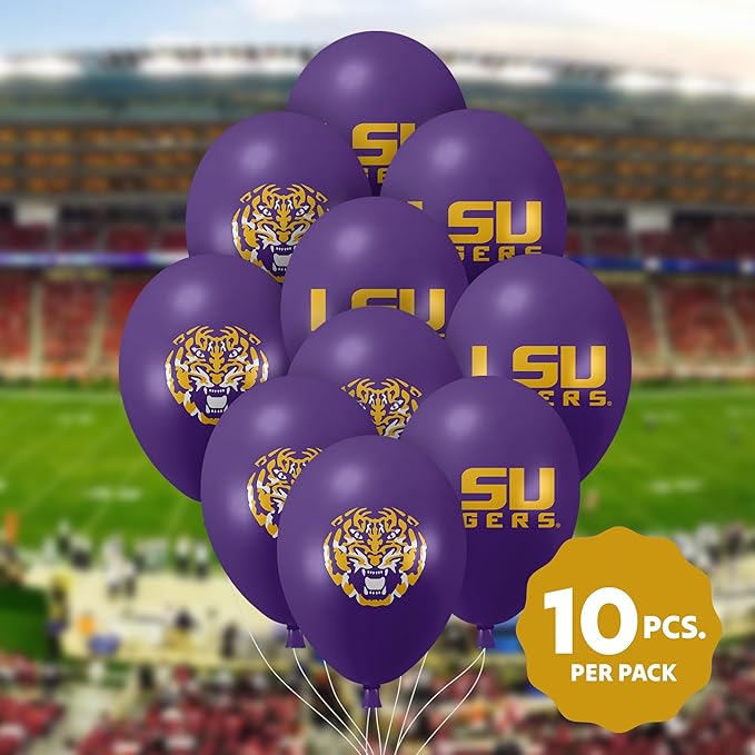 LSU Tigers Balloons 10 Pack 11" Official Licensed Logos, Helium Quality Latex Balloons, Perfect for College Football Team Celebration, Decorated Front and Back by Westrick